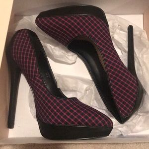 Madison black and pink check heels